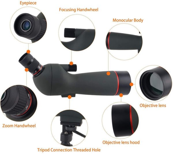 Gumo 20-60x60 Spotting Scope with Tripod,HD BAK4 Prism Full Multi-Coated Lens - Image 2